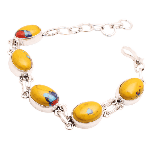 Silver Plated Bracelet For Women, Fashion Jewelry Silver Plated Bracelet, Handmade Gemstone Bracelet Jewelry For Women And Girls Charm Bracelet Mosaic Jasper Gemstone Bracelet, 16 Gms BRA-1010