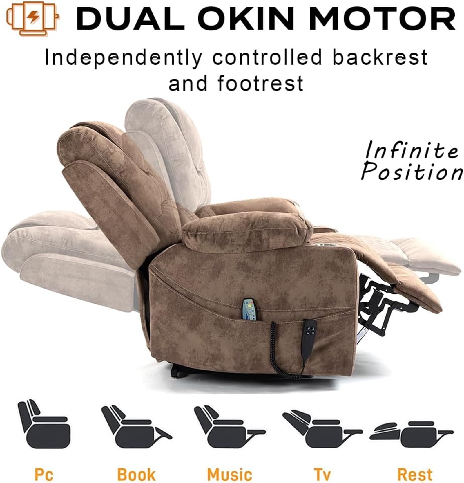 LITVZ Recliner Lift Chairs for Elderly, 180 Degrees Lay Flat Recliner Chair with Heat and Massage and Cup Holder for Adults 400 lb Capacity