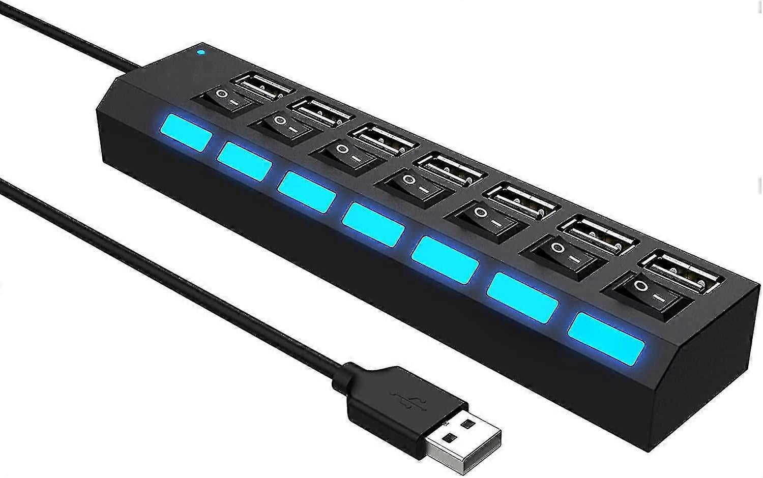 Concentrador USB 3.0 De 4 Puertos, Adaptador USB, Divisor USB Con Interruptores Led Individuales De Encendido Y Apagado Extensor Rgb 4 En 1 Para Computadora Portatil