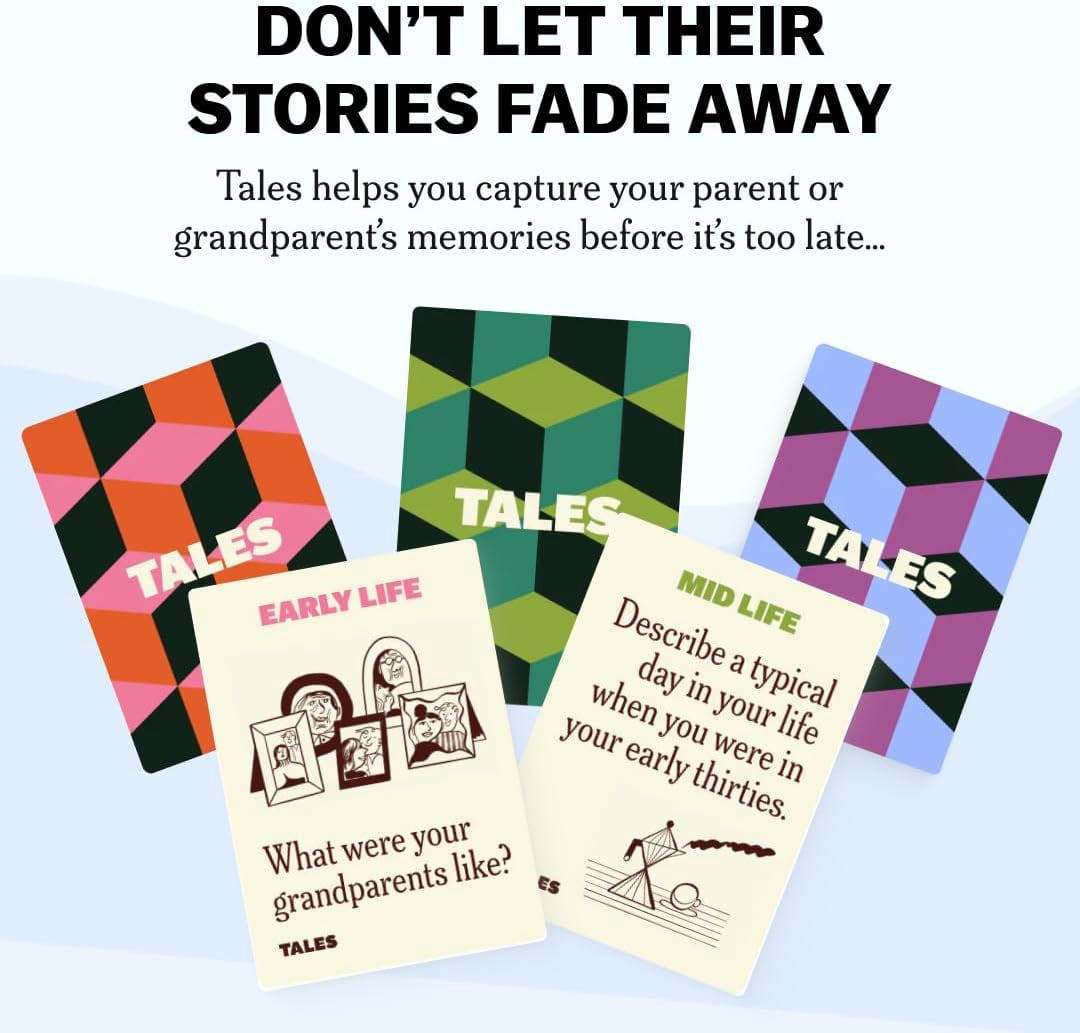 TALES 150 Life Story Interview Kit, Conversation Cards, for Grandparents, Parents, Families, Adults, Game Night, Road Trips