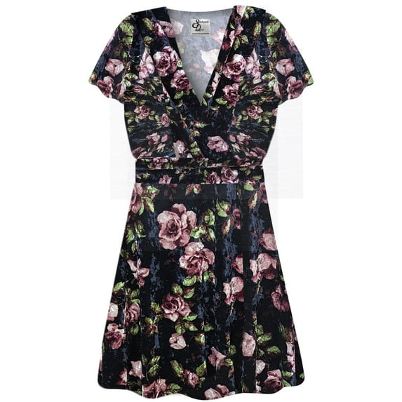Plus size 4x Extra Tall Womens Top Rose Dream Ice Velvet Designer Print Stretch Ice Velvet Magic Babydoll Short Sleeve
