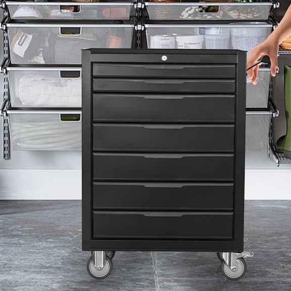 7-Drawer Rolling Tool Chest Cabinet, Large Capacity Metal Tool Box with Wheels,Black02