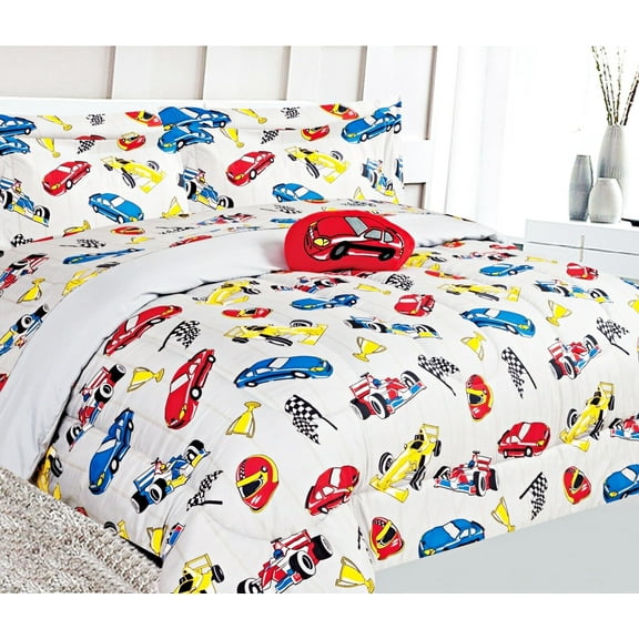 Comforter Set Bed in Bag Racing Red Car Printed Twin 6- Pieces Super Soft Bedding Bedroom Decor