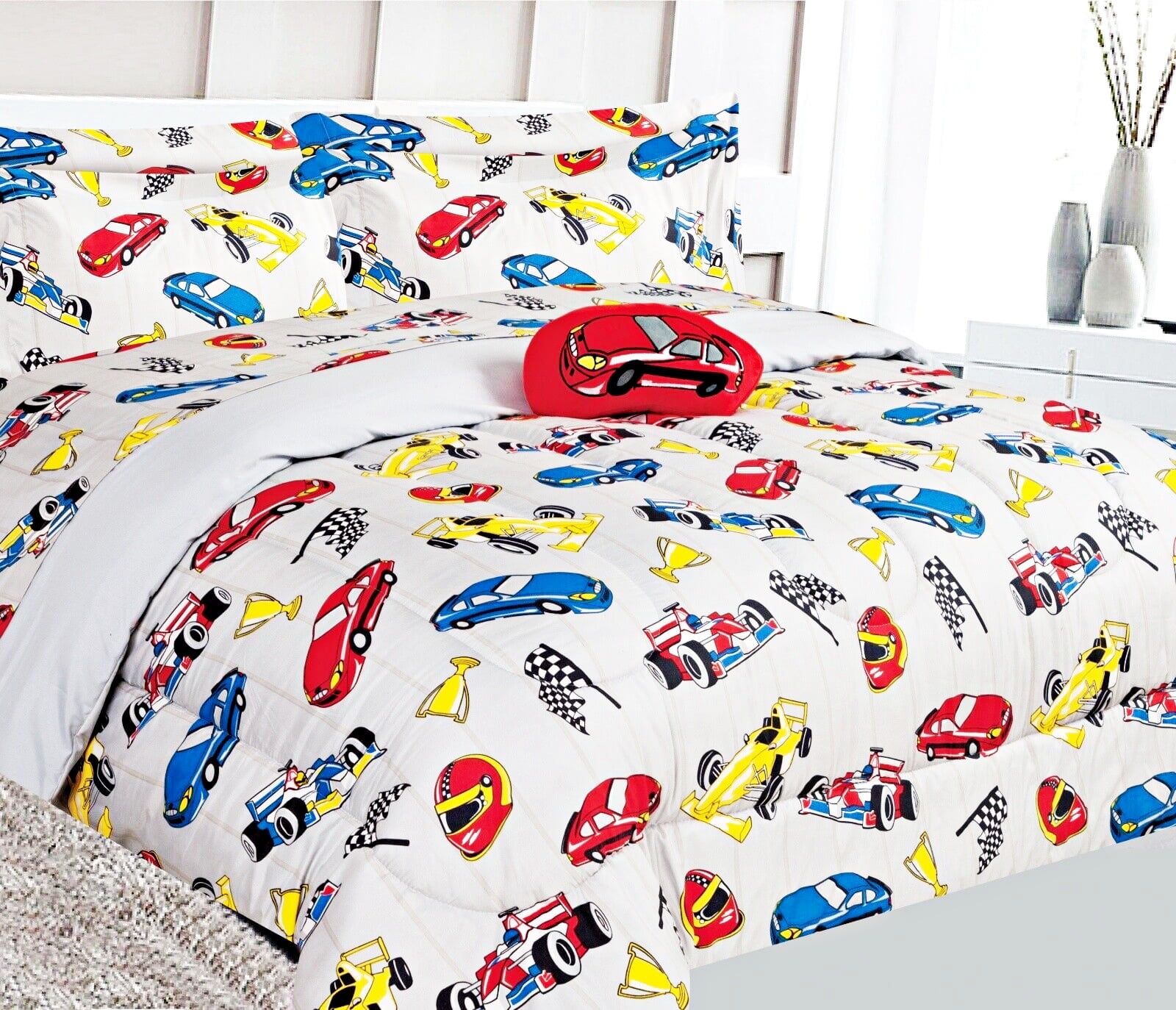 Comforter Set Bed in Bag Racing Red Car Printed Twin 6- Pieces Super Soft Bedding Bedroom Decor