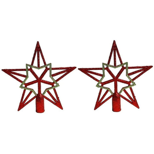 2pcs Tree Top Star Christmas Tree Tops Star Gold Glitter Christmas Tree Top Christmas Tree Decorations (red+gold) Approx. 19 Cm