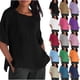 thumbnail image 1 of Blusa de manga larga,Blusa de cuello redondo de color liso para mujer, túnica holgada de media manga, mezcla de algodón y lino, camisa informal de trabajo, sopatenor, 1 of 9