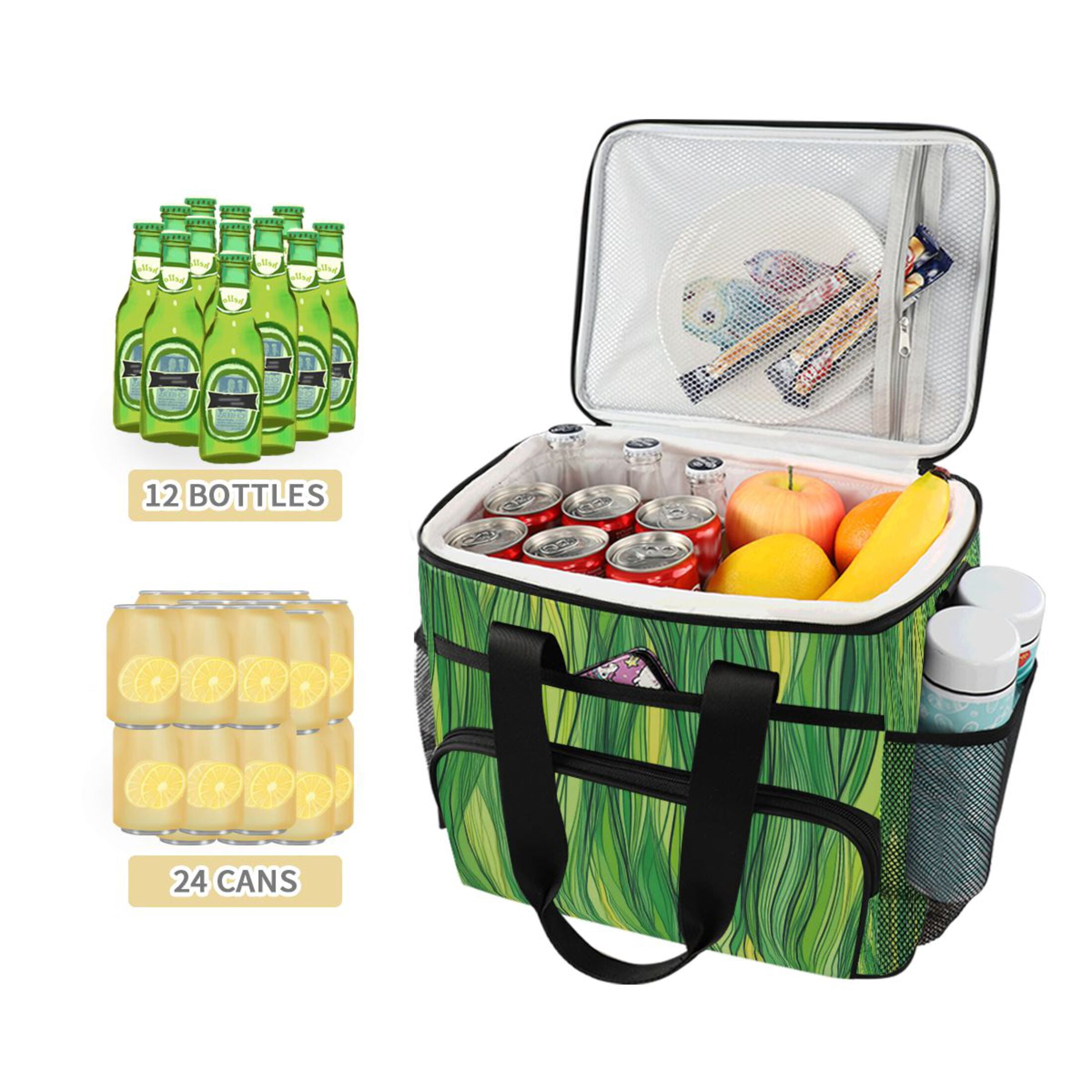 Green Lines Jumping Insulated Lunch Bag 15L Cooler Box for Women Men Work Camping Beach Travel