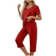 thumbnail image 2 of Conjunto de 2 piezas de blusa de manga corta y pantalón largo con cintura elástica y bolsillos para mujer, 2 of 7
