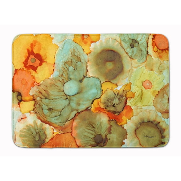 Abstract Flowers Teal and orange Machine Washable Memory Foam Mat