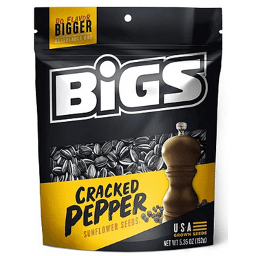 BIGS CRACKED PEPPER Sunflower Seeds, Keto Friendly Snack, 5.35 Oz. Bag (Box of 12)
