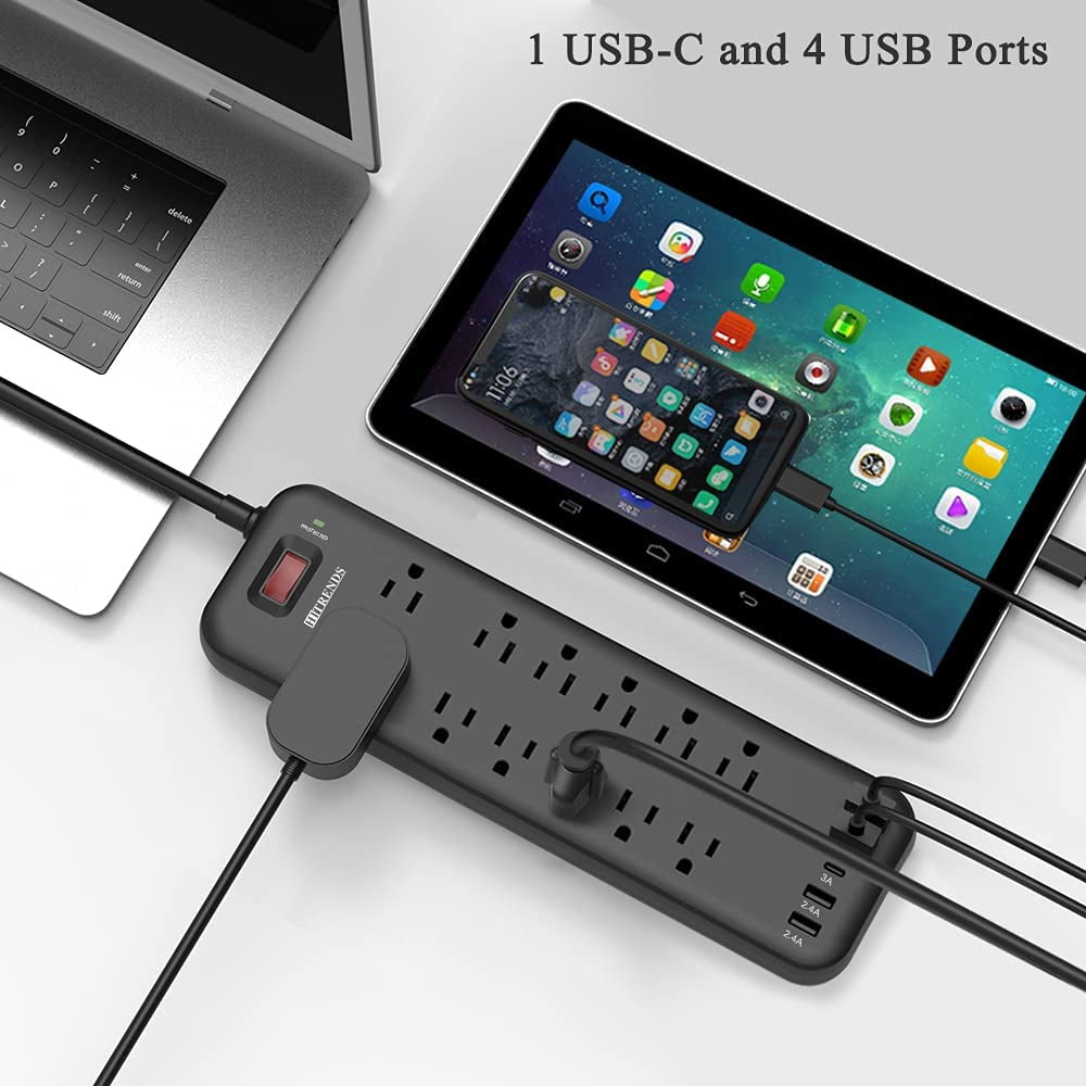 HITRENDS Surge Protector Power Strip - 12 AC Outlet 6ft Extension Cord, 5 USB Ports for Home Office