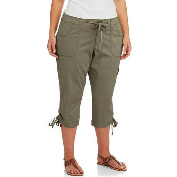 Women's Plus-Size Cargo Capri with Half Elastic Back Waistband ...