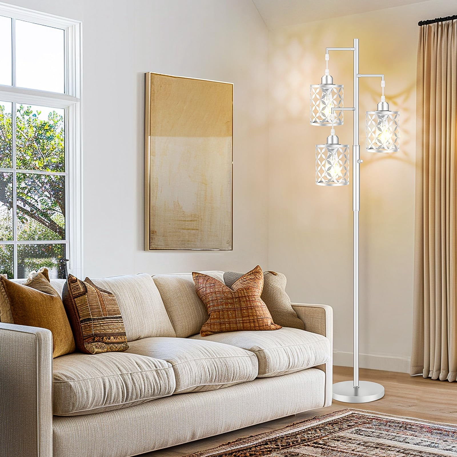68" Dimmable Floor Lamp with Metal Cage, 3 LED Bulbs Included for Living Room Bedroom