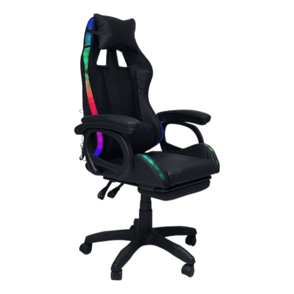Silla Gamer Led RGB Ergonomica con Masajeador, descansa pies, reclinable y cabecera Negro