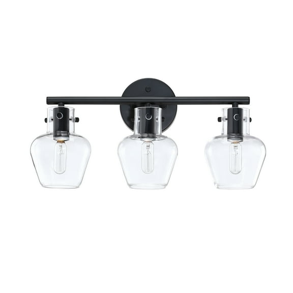 19 in. Matte Black 3 Light Bathroom Vanity Light Fixture with Clear Glass Shade Including E12 Base, Bulb NOT Included