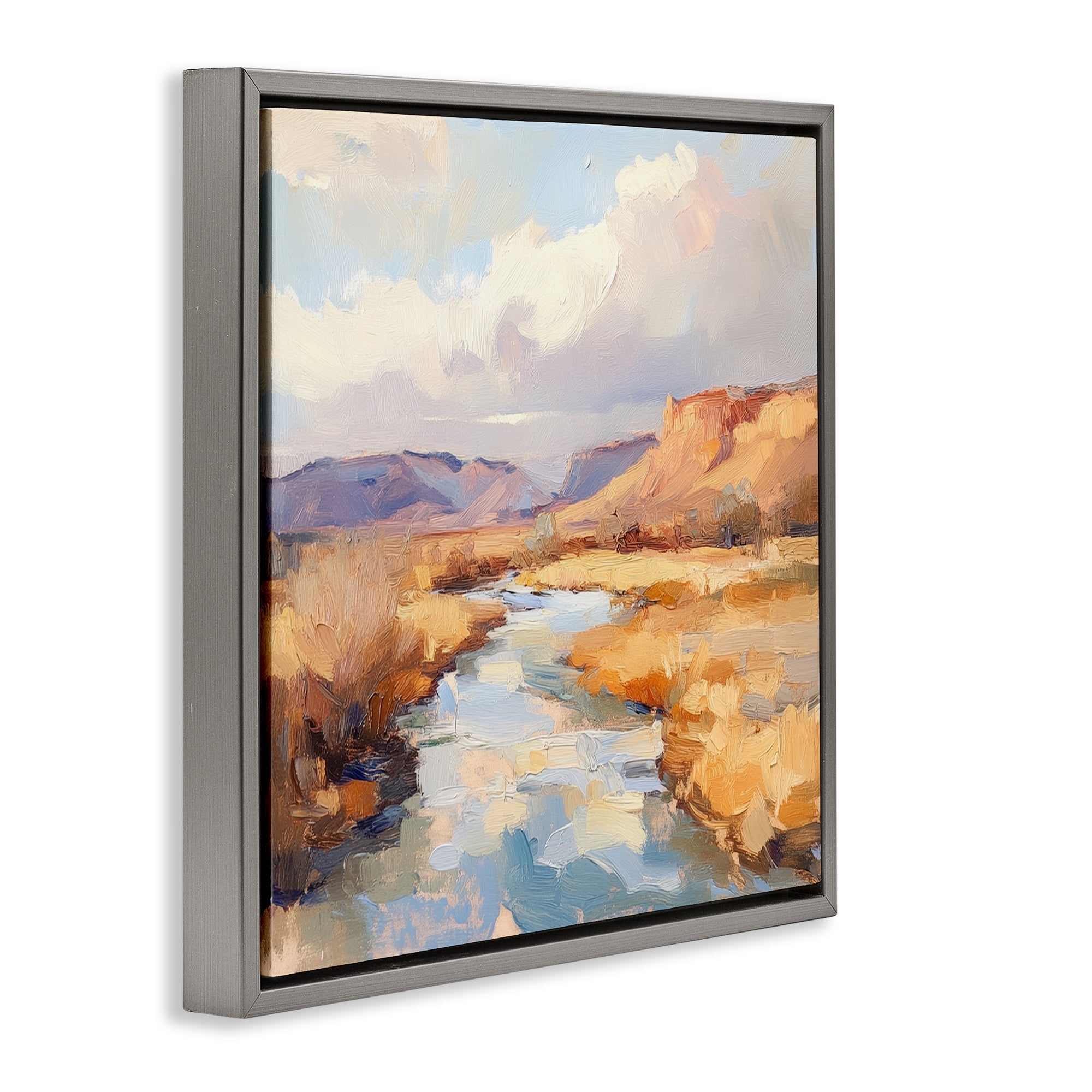 Stupell Industries Plateau River Evening Glow Gray Framed Floater Canvas Wall Art, design by Petal Prints Design
