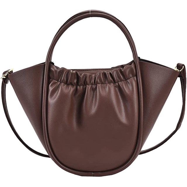 LinYooLi Soft Handbag for Women Fashion Ruched Basket Shoulder Bag Small Cute Soild Hobo Bag
