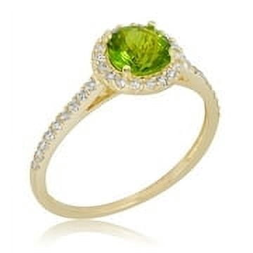 AVORA 10K Yellow Gold August Birthstone- Genuine Peridot with Simulated Diamond CZ Halo Fashion Ring  - Size 6
