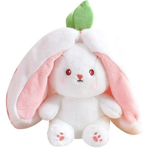 (25 cm, Conejo de fresa) Conejito de fresa transformado en un pequeño conejo, muñeco de fruta, juguete de peluche, zanahoria, conejo, muñeco de peluche, regalo de cumpleaños para niñas y niños