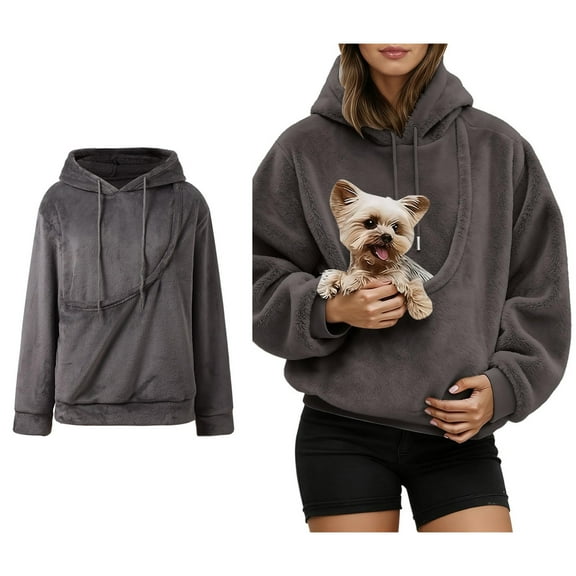 Womens Dog Pouch Hoodie Pullover Kitten Puppy Carrier Hood Casual Long Sleeve Oversized Pocket Kangaroo Pouch Hoodies Winter Clothes