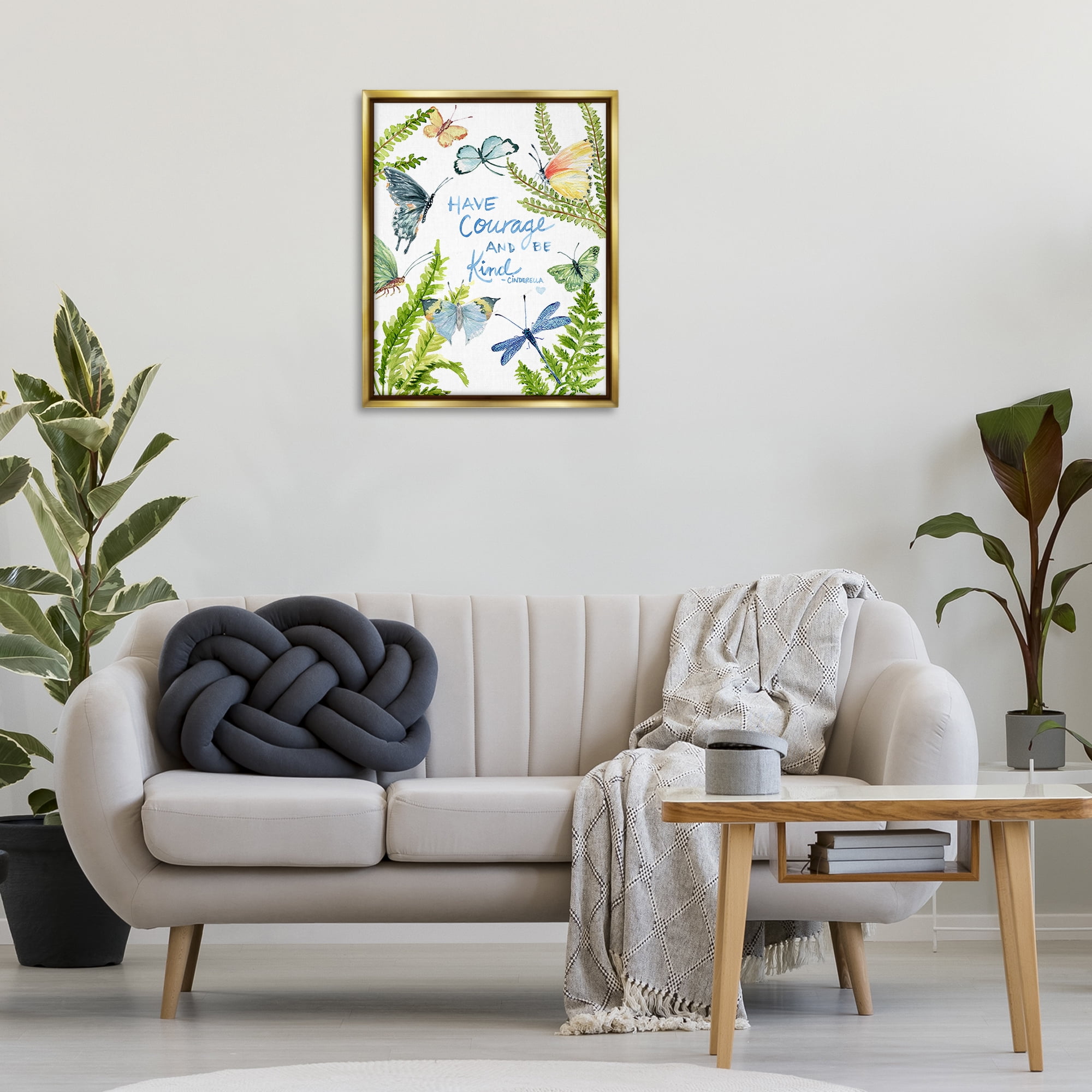 Stupell Industries Courage & Kindness Phrase Animals & Insects Painting Gold Floater Framed Art Print Wall Art, 25 x 31
