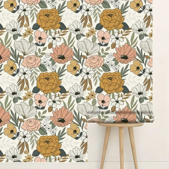 1pc Fresh Watercolor Art Flower Wallpaper, Home Renovation Waterproof Wallpaper, Textured Flower Wallpaper, Living Room Bedroom Background Wall Sticker, 17.7in*78.7in , Fall Aesthetic Wall Decor