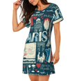 thumbnail image 2 of Fotbe France and Paris Bata de Dormir para Mujer con Estampado, Camisón de Algodón de Manga Corta, Ropa de Dormir Casual, 2 of 6