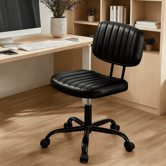 Taoset PU Leather Office Chair with Thick Cushion - Height Adjustable & 360° Swivel for Home Office, Salon & Dressing Room, Black
