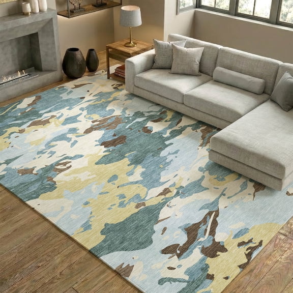 Addison Rugs Mayfield Premium Machine Washable Transitional Abstract Teal Rectangle Rug, 10' x 14'