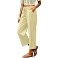 thumbnail image 4 of HomeDM Women's Capri Pants Straight Leg Drawstring Waist Side Button Trim Hem Beige Lounge Trousers with Pockets Size S, 4 of 7