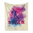thumbnail image 1 of Teen Room Soft Flannel Fleece Throw Blanket, Rock Star with Guitar Inside Watercolor Cloud with Musical Words Print, Cozy Plush for Indoor and Outdoor Use, 50" x 70", Cream Pink Purple, by Ambesonne, 1 of 6