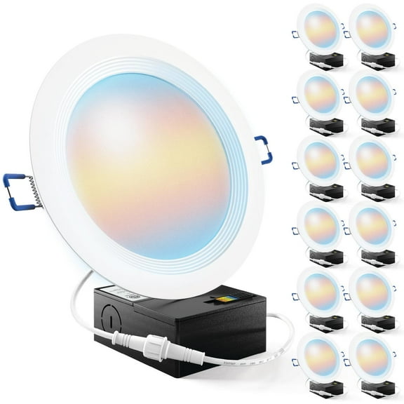 Sunco 12 Pack 6 Inch LED Recessed Light, Ceiling Canless Recessed Lights, Baffle Trim, 850 LM, 14W, Selectable CCT 2700K/3000K/3500K/4000K/5000K, Dimmable, Wafer Thin With Junction Box