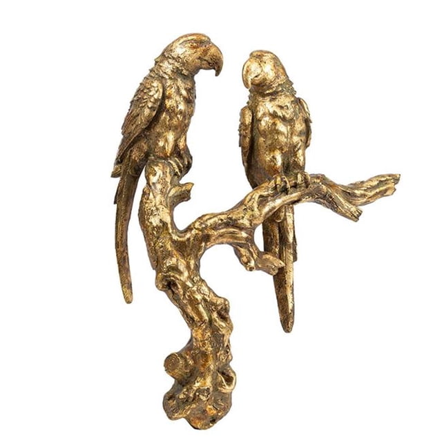 HomeRoots 401320 Antiqued Gold Parrots Sculpture