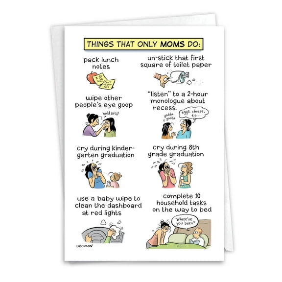 Funny Mother's Day Greeting Card with 5 x 7 Inch Envelope (1 Card) Mom Things Only Moms Do C5303MDG