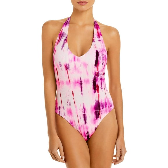 PQ Swim Womens Halter Textured One-Piece Swimsuit Pink S