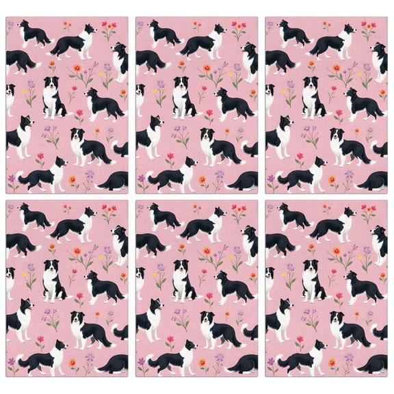 6 Pcs Funny Kitchen Towels,Border Collie Dogs with Pioneer Flower Microfiber Dish Towels,Kitchen Tea Towels,Kitchen Towel Set (18" X 26")
