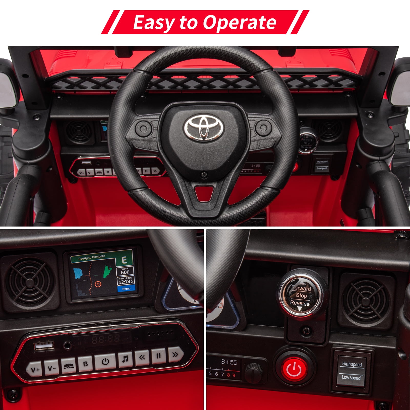 EastVita 12V Ride on Truck Car Ride on Car with Remote Spring Suspension,Control, Ride on Toys with EVA Tires, USB, Music, LED Lights for Kids 3 Age + Red