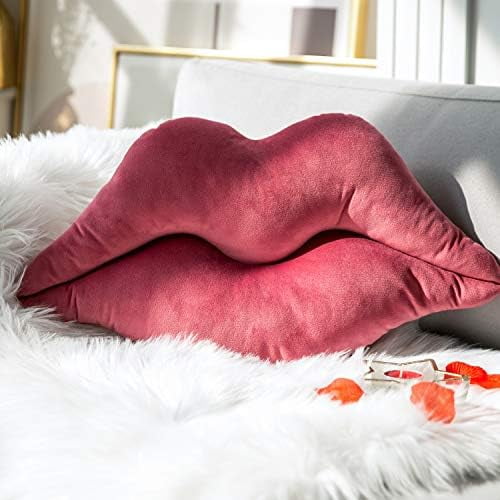Ashler Lips Throw Pillows Smooth Soft Velvet Insert Included Cushion for Couch Bed Living Room, Pink, 24 X 12 inches
