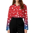 thumbnail image 4 of Domzest Womens 250th Anniversary Usa Shirt Patriotic V Neck Long Sleeve Butoon Down Shirts 4th Of July Graphic Tshirt Red 2XL, 4 of 5