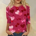 thumbnail image 2 of Nokdvo Valentine's Shirt for Women Fashion 2025 Valentines Day Print Crewneck Loose Valentine Tee 3/4 Length Sleeve Fall Tunic Tops,Deep Red 3XL, 2 of 6