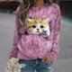 thumbnail image 3 of Sudadera con cuello redondo informal con estampado de gato lindo para mujer europea y americana, 3 of 5