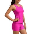 thumbnail image 5 of Miluxas Women's Tankini Swimsuit Two Piece Sets Round Neck Tank Tops with Padded Bra Matching Boy Shorts Athletic Training Swimwear Hot Pink, 5 of 9
