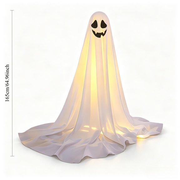 WWLQHUI 65in Standing Halloween Ghost Decoration,Fabric Light-Up Ghost with LED Warm Lights for Outdoor Yard Porch Lawn Party