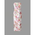 thumbnail image 4 of White Strapless Floral Print Maxi Dress For Women, Elegant Vacation Party Cocktail Beach Boho Style, 4 of 8