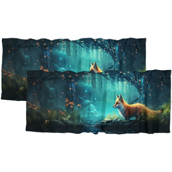 Fox Curtains Valances for Home Decor Misty Forest Wild Animal Woodland Landscape Thermal Insulated Room Darkening Curtain for Dinning Room 54 by 18 in, 2 Panel