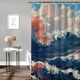 thumbnail image 2 of Orinice Japanese Ocean Shower Curtain Nautical Blue Sea Wave Beach Theme Small Window Curtain Bathroom Decor Set with Hooks Waterproof Washable  60x72, 2 of 7