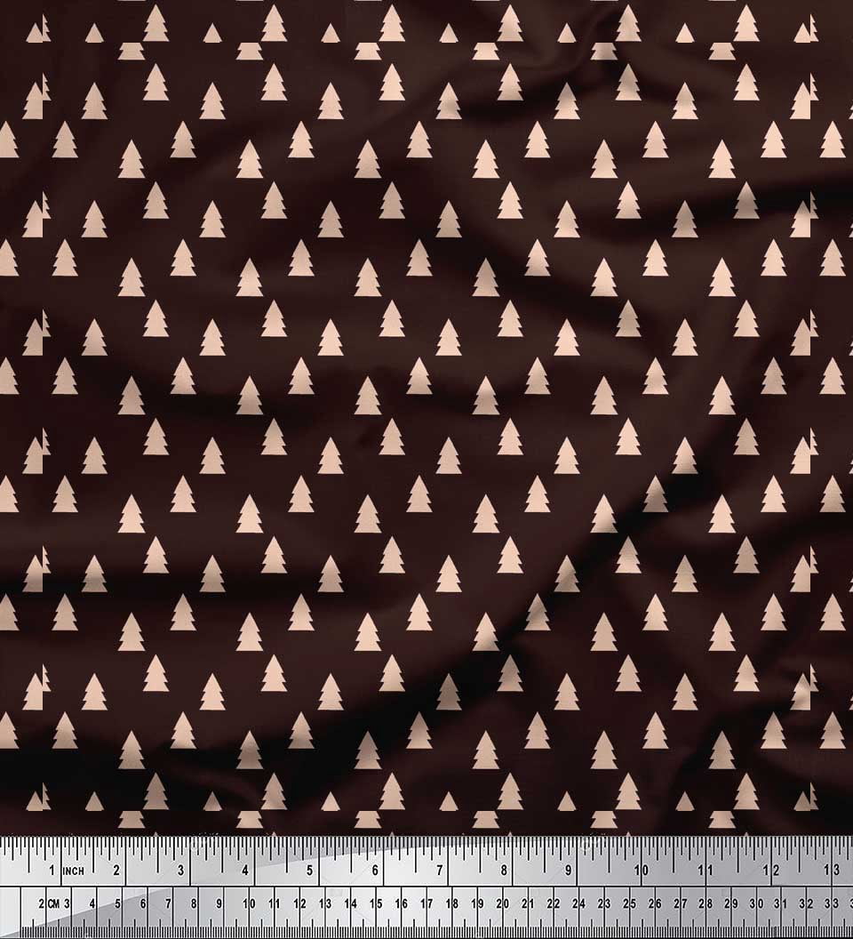 Soimoi Brown Cotton Voile Fabric Christmas Tree Print Fabric by the Yard 42 Inch Wide