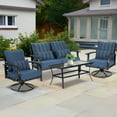 thumbnail image 2 of Aoodor 23" x 26" Patio Chair Cushions Set, Memory Foam Outdoor Deep Seat Cushions (1 Seat, 1 Back, 1 Lumbar Pillow) - Dark Blue Stripe, 2 of 8