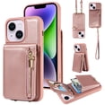 thumbnail image 1 of Feishell for iPhone 14 Plus Crossbody Wallet Phone Case with Hand Strap & Shoulder Strap,Premium PU Leather RFID Blocking Card Slots Zipper Pocket Back Purse Kickstand Phone Case,Rosegold, 1 of 12