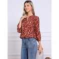 thumbnail image 4 of DARING DIVA Women's 3/4 Sleeve Smocked Front V Neck Floral Blouse XS Dark Orange, 4 of 6
